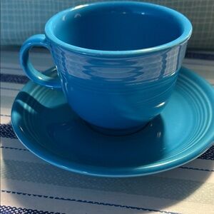Fiesta Vintage Peacock Blue Cup and Saucer Set
